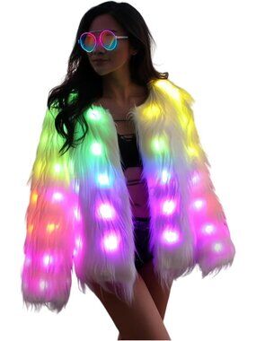 Women's White Faux Fur Led Light Up Jacket Halloween Chirstmas Plus Size Jacket